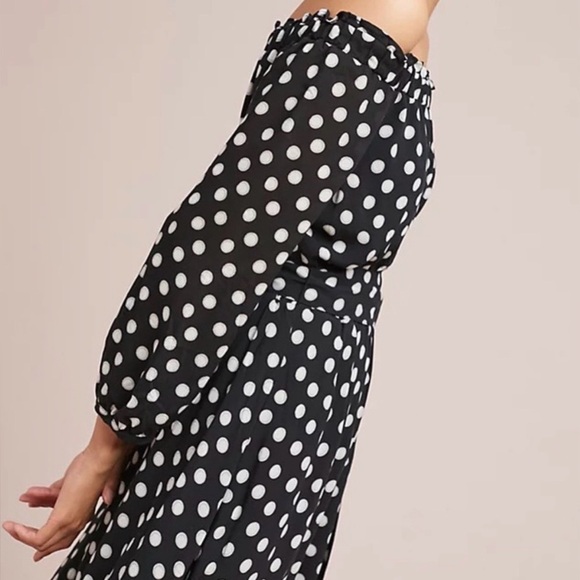 Anthropologie Maeve Black and White Dotted of the Shoulder Dress, Size 4 - Picture 4 of 14